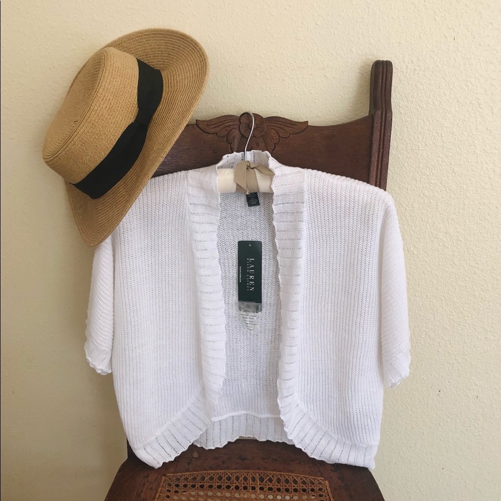 NWT S/M Lauren RL White Linen Blend Shrug/Cardigan